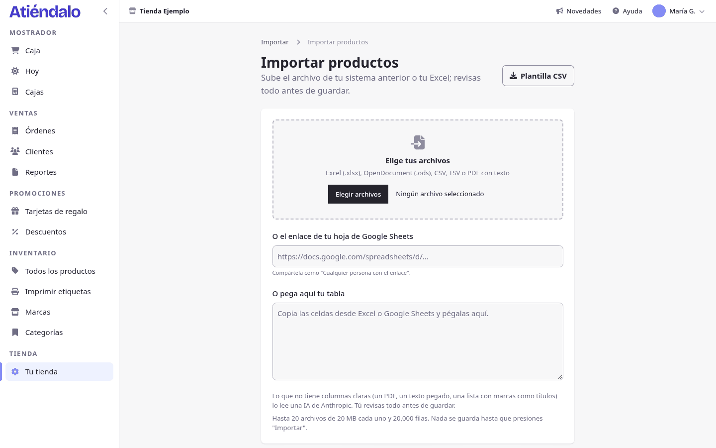 Sube tus archivos, pega tu lista o el enlace de tu hoja de Google.