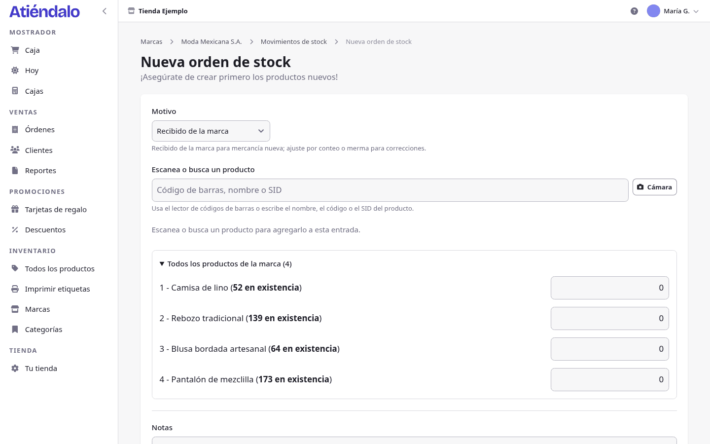 Nueva entrada de stock